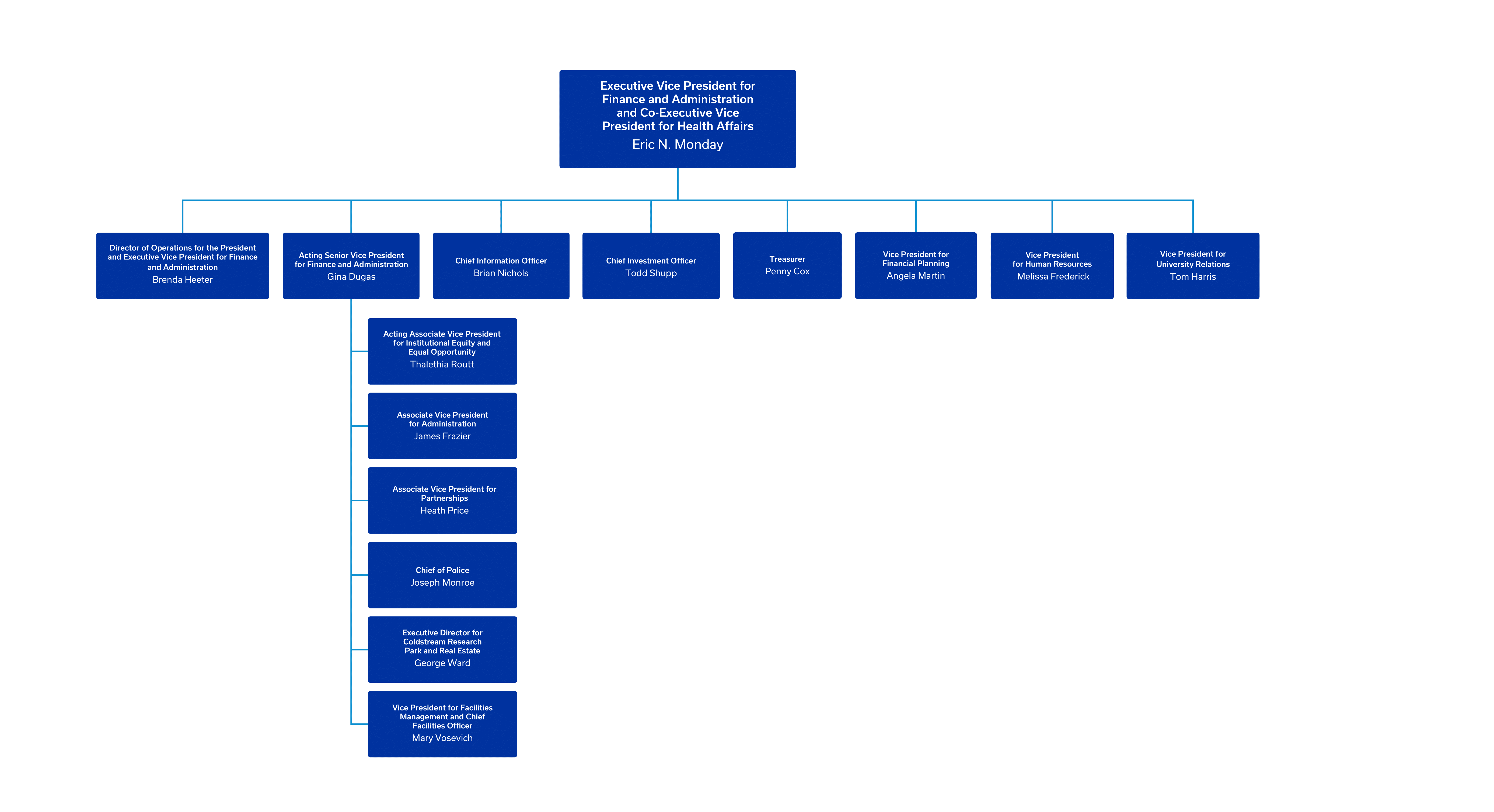 This is a photo of the organizational chart for the EVPFA office.