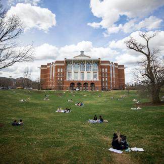 Students on William T. Young Library lawn