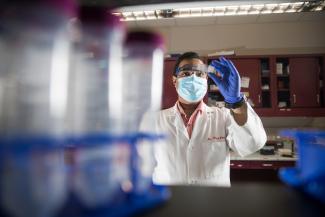 Photo of researcher in lab