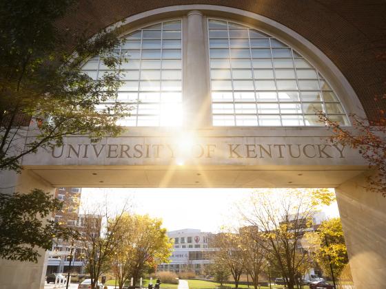 The morning sun shines through the windows of the gateway to the heathcare campus.